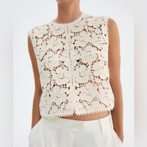 NWOT Elegant Cream crochet vest